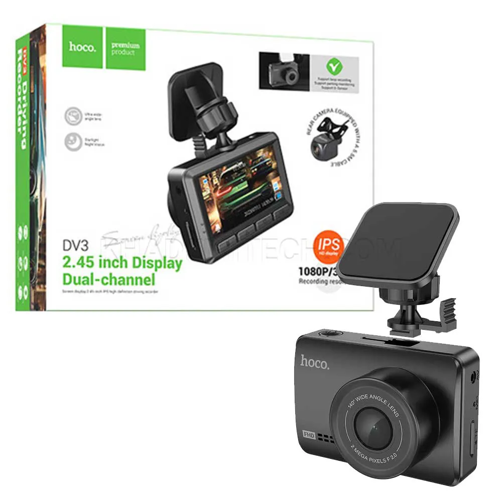 0910c27c4d6d355360afcdf939b9ad3723974fe5a938377a4851abe8c4f2ade9.webp دوربین فیلم برداری خودرو مدل HOCO DV3 Dual chanel