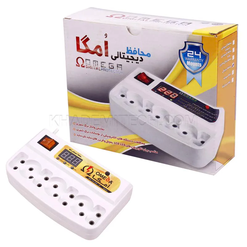 0c735ca82934578bd81ac324f8a05dfdf64f4260e570ca15752d92da46a16859.webp محافظ برق دیجیتالی 7خانه امگا مدل OMEGA 3m