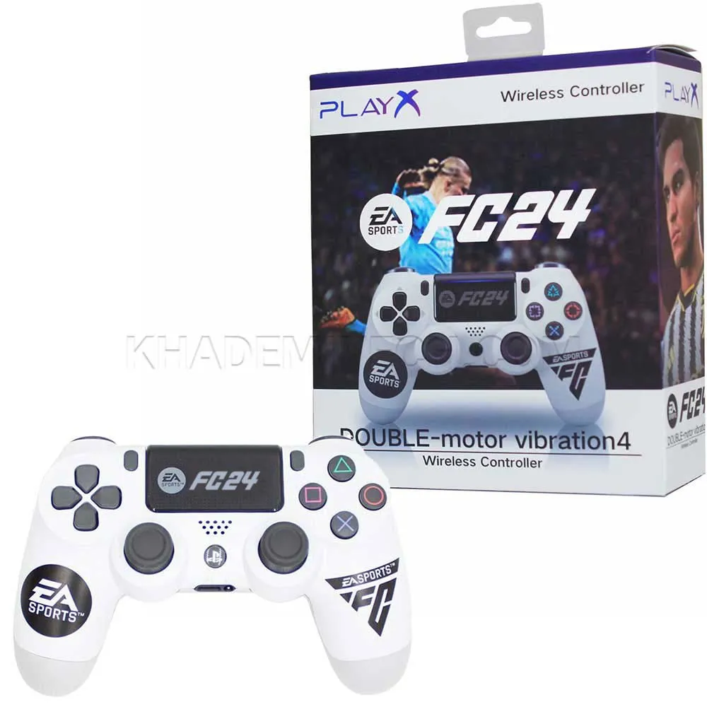 0da7bbf9b312a503a64d2a4674ec922188687a90fb65a11fdf6f64204fcded46.webp دسته بازی پلی ایکس طرح FC24 مدل PLAY X PS4 سفید