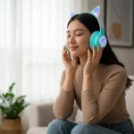 هدست بی سیم فانتزی طرح گربه مدل Wireless AKZ 62 آبی