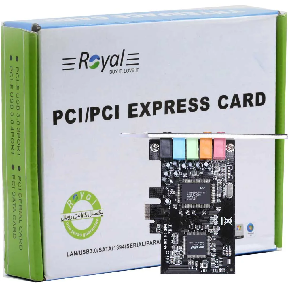12e3558b53a8bd97d1104f687cbbfc508c6b131676d8b0f7b8c8f83cc886526d.webp کارت صدا رویال ROYAL PCI express SOUND