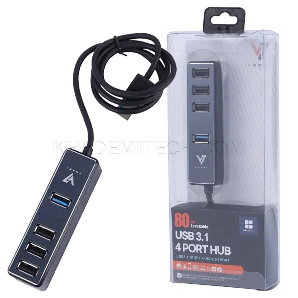 176fe585e0811d437b112f658ae23271b01241aacaf3b7a0323708ac1e67ead8.webp هاب واصل مدل VASEL 4Port USB3.1 0.8M