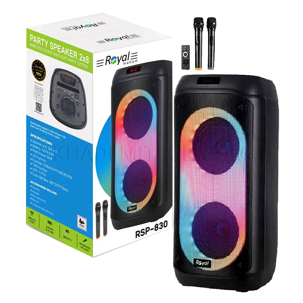 1c432011641ba9d94783847600f12d3887028bcfea9df9d2c8cfe901a3dfcdcb.webp اسپیکر چمدانی میکروفون دار رویال مدل ROYAL RSB-830