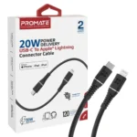 کابل تایپسی به لایتنینگ پرومیت مدل PROMATE POWERLINE-CI120 مشکی