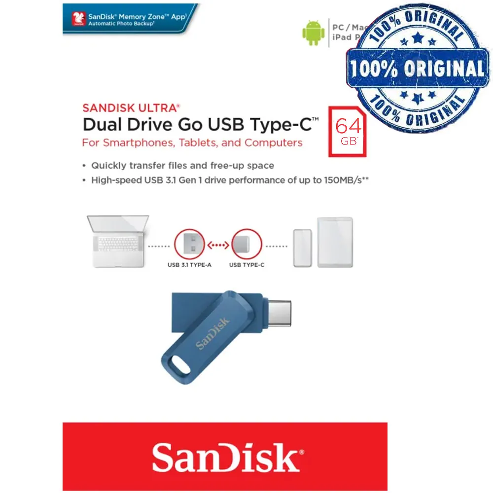 22dab0e3d9b02cd068c59212f17c1281d1867abc598958ec1e707b52d2f560e3.webp فلش سندیسک مدل SANDISK GO TYPE-C 64G آبی