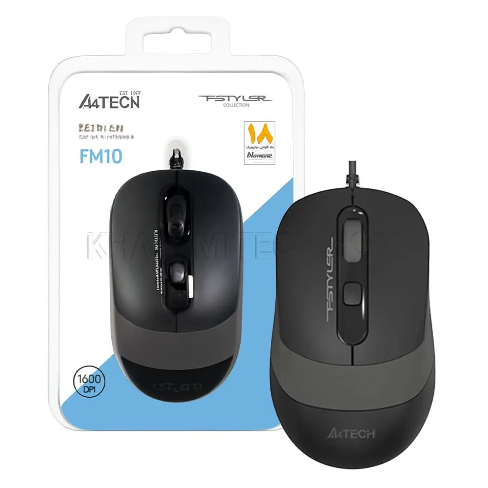 2561d27e61669f8bb5e9901c6714b7c01bee502c60e3fea6757e37562539099f.webp ماوس سیم دار ایفورتک مدل A4TECH FM10