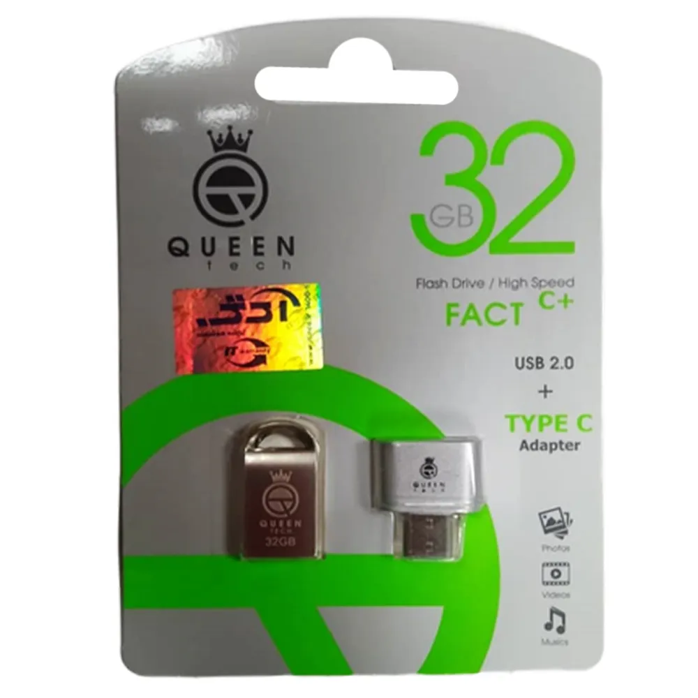 270029346eebc3625c1d4b59945aa09ba629c3d1576bbc94caf4e613af5abc42.webp فلش QUEENTECH C FACT+TYPE 32G گارانتی مادام العمر