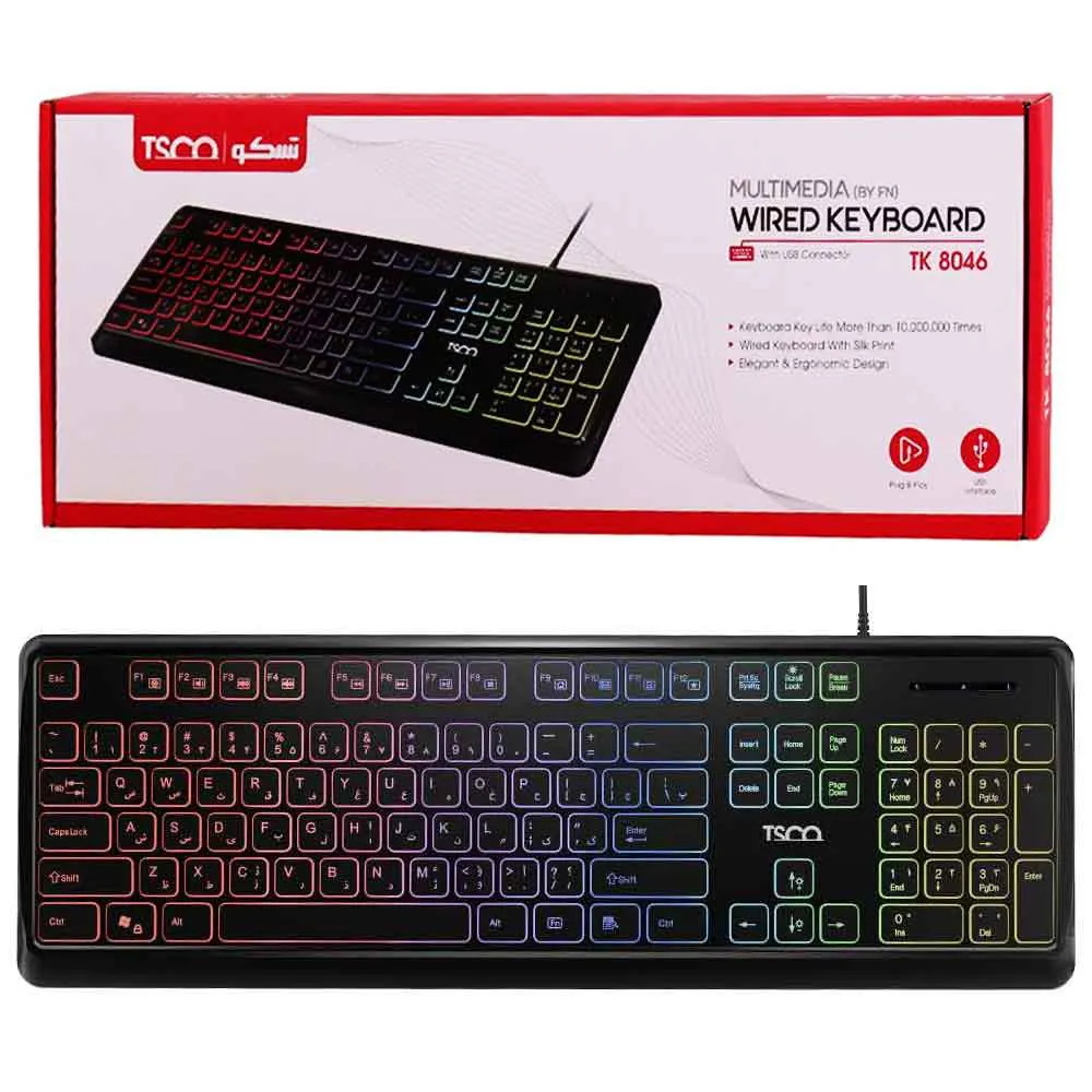 2e54bb2704eb115719ccd8331671018e79befb7550966b562e4a3e761f145066.webp کیبورد گیمینگ سیم دار تسکو مدل TSCO TK8046
