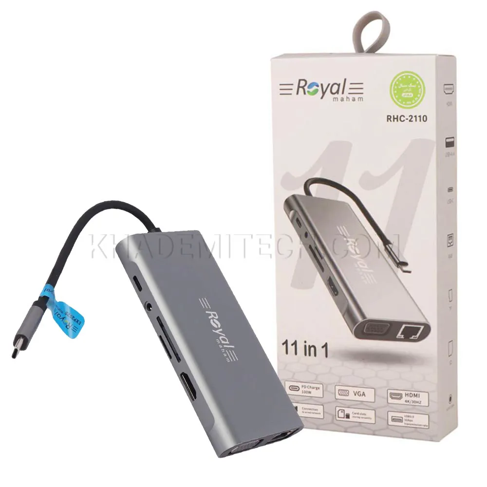 32f06e673c1776eee573e8d557c363204a19c8fb6207984a5c2388aa0513a9a8.webp هاب یازده پورت رویال مدل ROYAL RHC-2110 TYPE-C