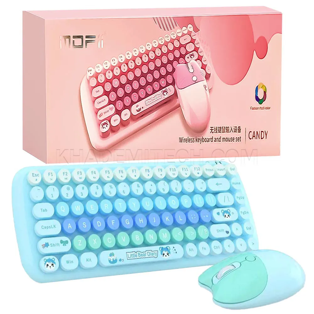 37f50cc951d0e618f4708f297985543f462b4c85b5530298c8bec342f198a214.webp کیبورد و ماوس بی سیم مافی مدل MOFII CANDY فانتزی گربه ای آبی