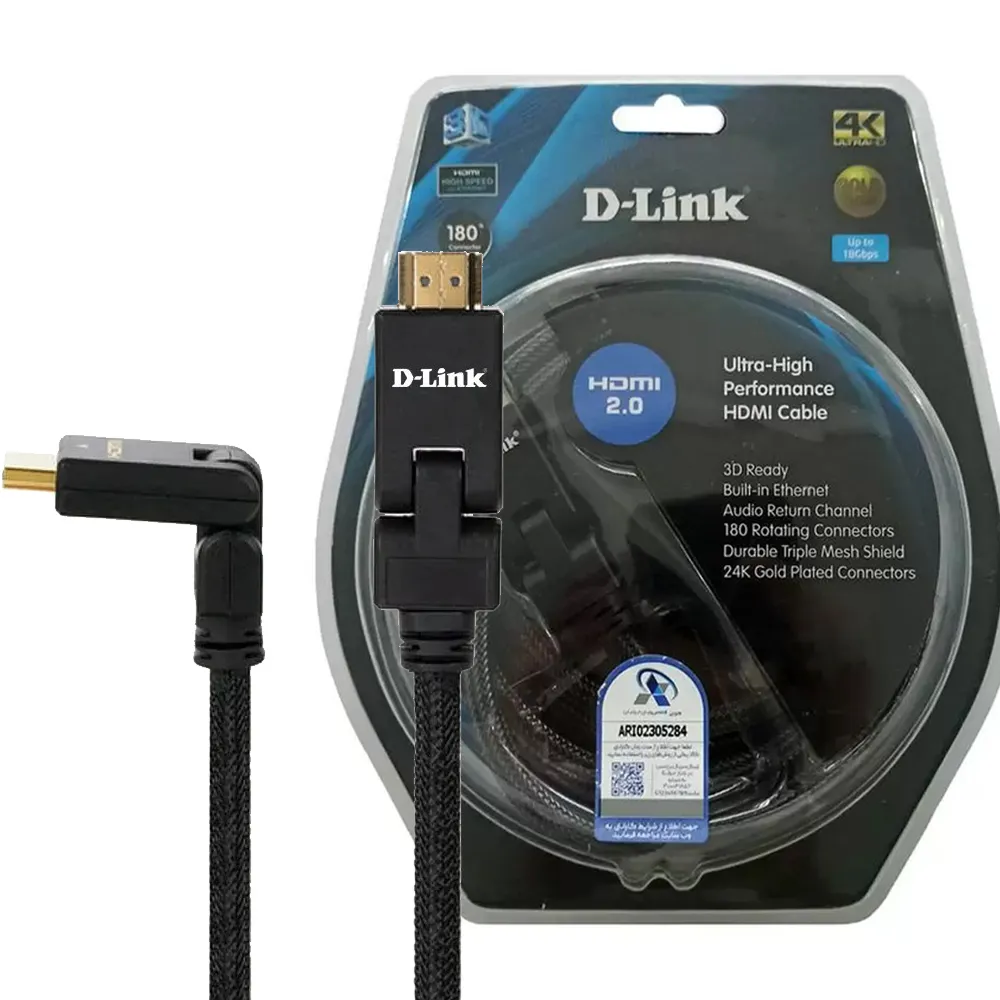 3833e91fabd5657ec02d589bfe62f8878b0ea3d7cc2df69789b4854f705bb7c9.webp کابل HDMI دی لینک مدل 180^ V2 1.5M D-LINK گارانتی الماس