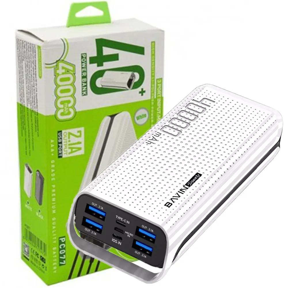 3ae253cfc9f8f702337c7d4fe8c0e83074ff48a5242312a6b01fa335a15d1575.webp پاوربانک باوین PC077 40000mAh سفید BAVIN
