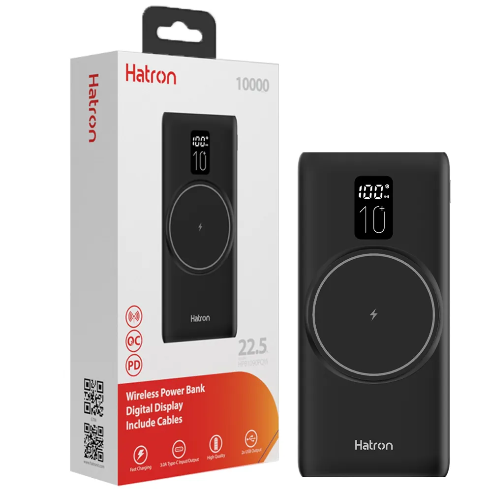 3ed4340fb25ab6a2cabbd5f74eb23e1e228552faa7444df433c44b3a29462a77.webp پاوربانک وایرلس هترون Hatron HPB1090PQW 10000mAh