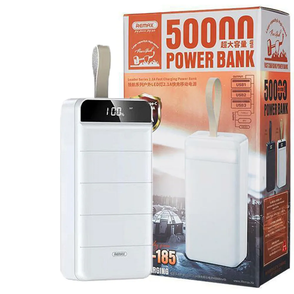 40c5a19130a06e2da5c0b9c280489446c663fdbefe6a0d49fbacd483b3820c24.webp پاوربانک ریمکس 50000mAh سفید REMAX RPP-185