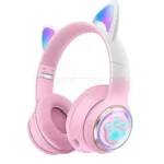 هدست بی سیم فانتزی طرح گربه مدل Wireless AKZ 62 صورتی