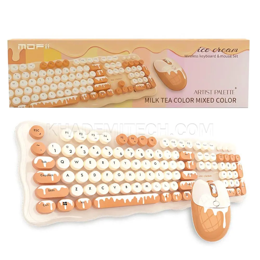 43b86a0167063d7472f13746b7b1caa2bc8f934de866b00fa8c976e6e0422041.webp کیبورد و ماوس بی سیم مافی مدل MOFII ICE CREAM فانتزی موکا