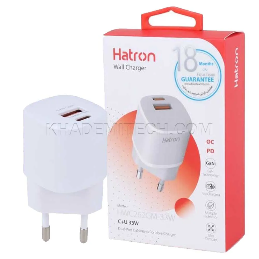 4ba207c1d1aab0f690ab2b33d2ca48696614c90c713d072e907a1303301aac08.webp شارژر کلگی هترون مدل Hatron HWC262GM 33W سفید