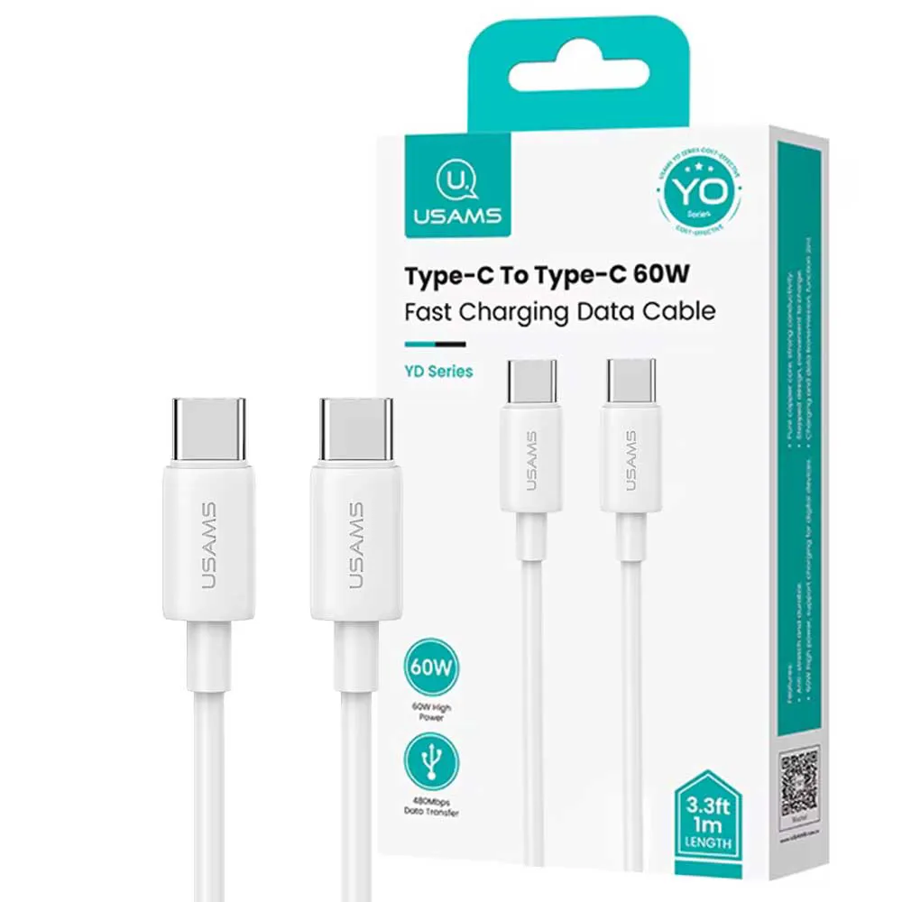 4e99bc634df603a880b179048a06600afffb0503c8e6f787677d7ca27c4264e7.webp کابل تایپ سی یوسمز مدل Usams SJ711 PD TYPE-C سفید