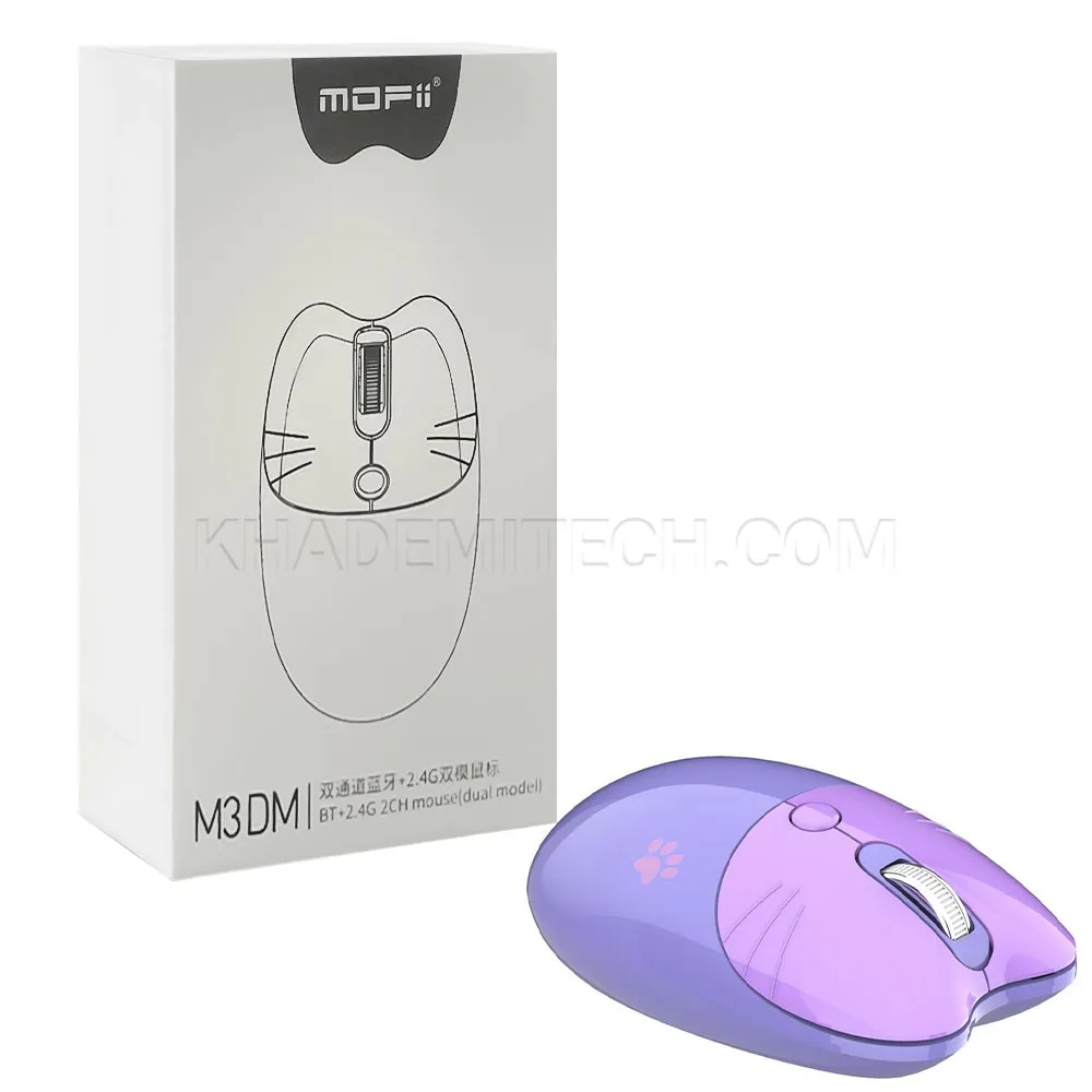 4fbc7427ec5314f8be11f4ca3f37e134c561518e61f9811bf3f0b938768c7941.webp ماوس بی سیم مافی مدل MOFII M3DMفانتزی گربه ای بنفش