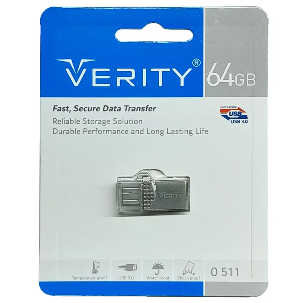 518e8a2346a11da896cb954dae9e92a988d2293a5b523f59927218f005442221.webp فلش وریتی مدل 511 USB3 TYPEC VERITY 64G