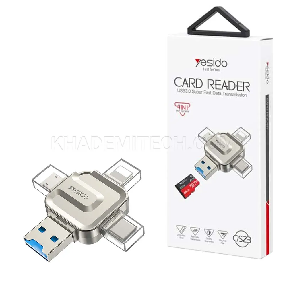 675cadf671f117d3850e714adce7ec4f4084ec0580e7aaa14f5b30ea04686d76.webp مبدل و رم ریدر 4 کاره یسیدو مدل Yesido GS23 4 IN 1