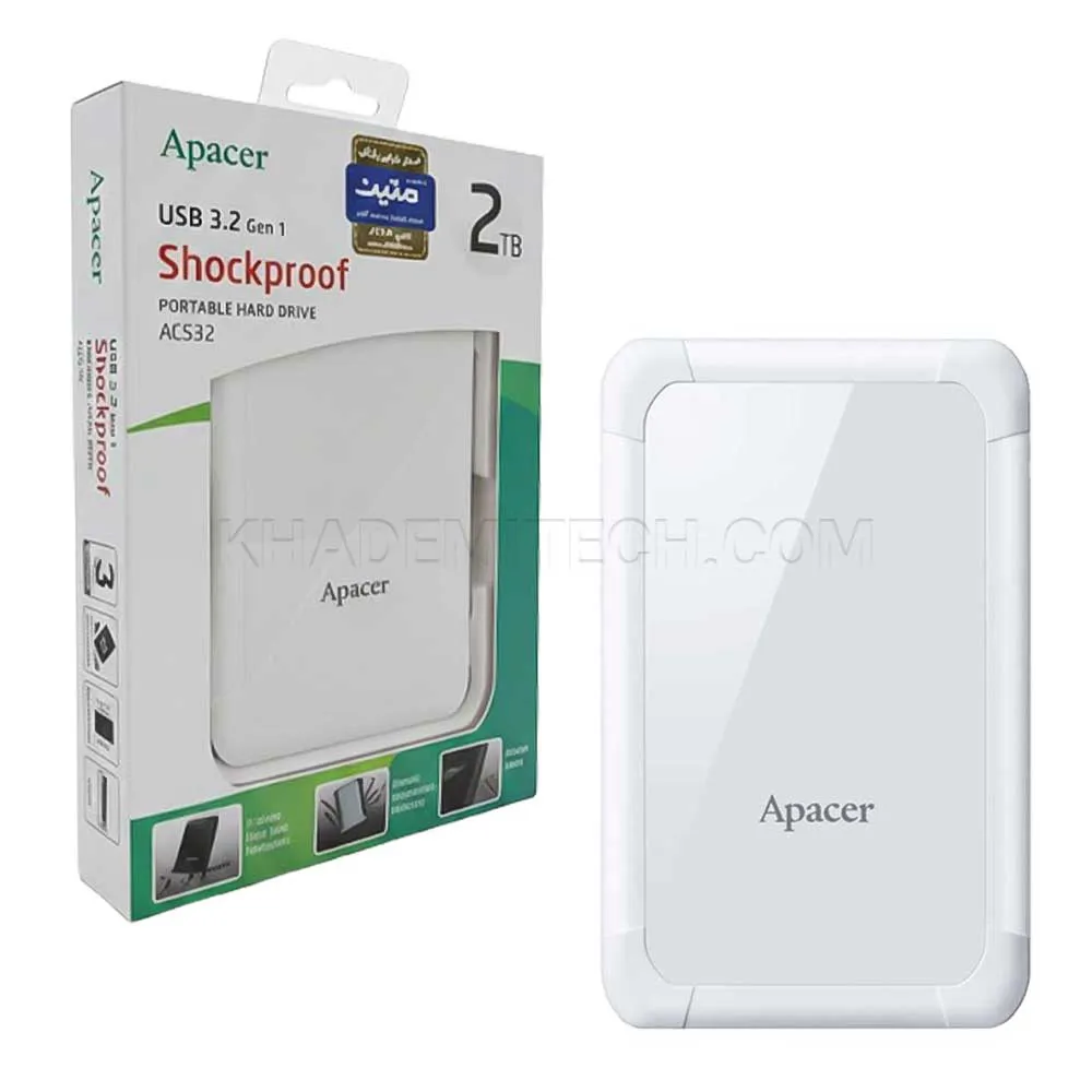 7473070991af22be1511f0eccc6aa404b0321563113619aa6334e49e9621c007.webp هارد اکسترنال اپیسر مدل APACER AC532 2TB USB 3.2 سفید
