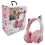 هدست بی سیم عروسکی طرح گربه مدل AKZ 02E CAT صورتی