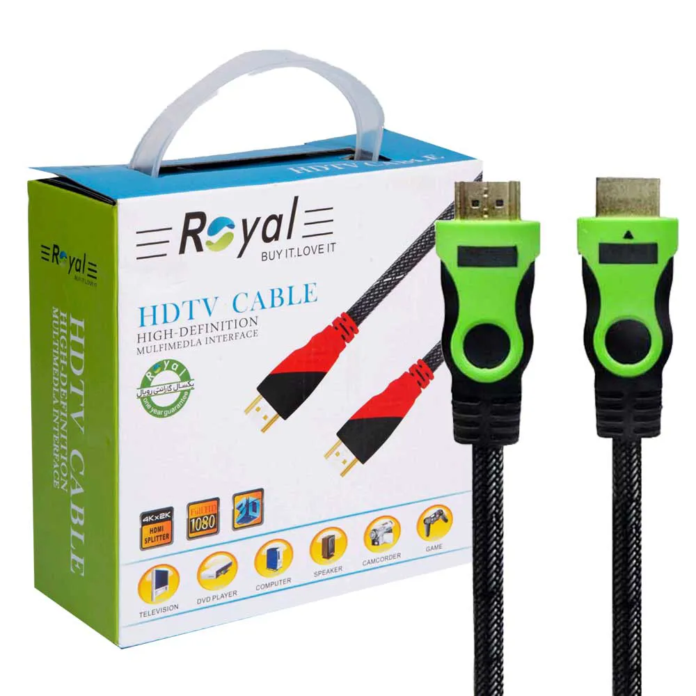 76bde0cdff9af6b1f43f5c13511d0e87c4f73df80d426ac2d3da66f87eb0ef7a.webp کابل HDMI زرهی رویال مدل ROYAL-14+1BOX طول 10 متر