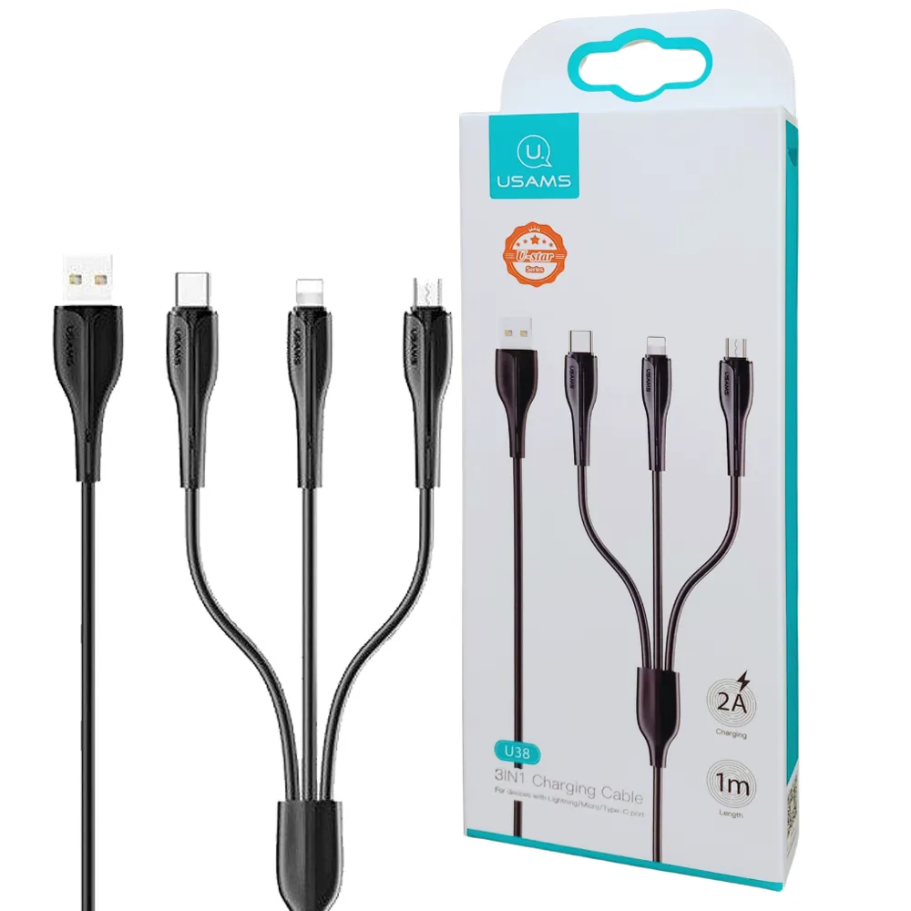 82aa9fe25b171b66b9aadf3424368cf8de92c09e3f30d59d134c26c4680b03a3.webp کابل یوسمز مدل SJ374 3IN1 U38 Usams مشکی