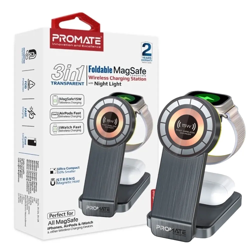 8e289ef3979a207999b076164cc0cefdccaeda85611d4daef869e68817c803fb.webp شارژر بی سیم پرومیت مدل PROMATE TRANSFOLD-BLACK 5in1 مشکی