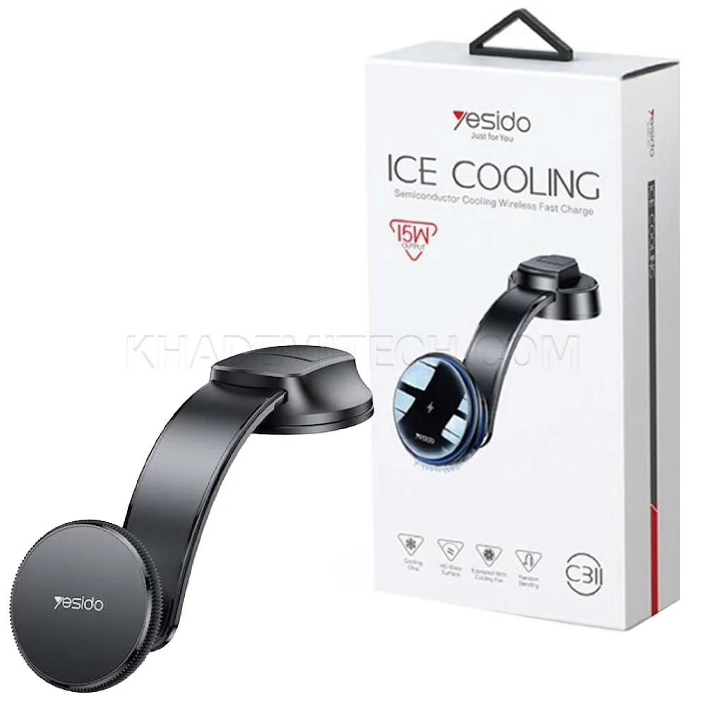 8ed014ed4086be3b30b2f453505b512666dfb91fb295371d000b33ab9a436b13.webp هولدر موبایل وایرلس و خنک کننده داشبوردی یسیدو مدل Yesido C311