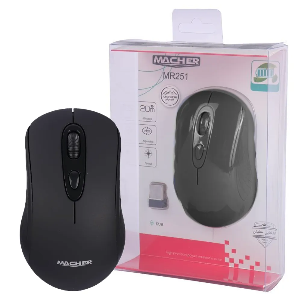 904a5871bcfa26e05a09bbe6aa33f1142f34efaedef4967abe85549488ce9fa6.webp ماوس بی سیم مچر مدل MACHER MR251 مشکی