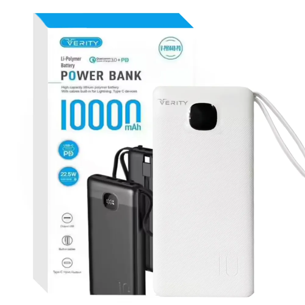a2fe6f1b1fc62e8f125685b5253d558a150665dccb33a136b90c40344ec84f9e.webp پاوربانک وریتی مدل 10000mAh VERITY V-PH144-PD سفید