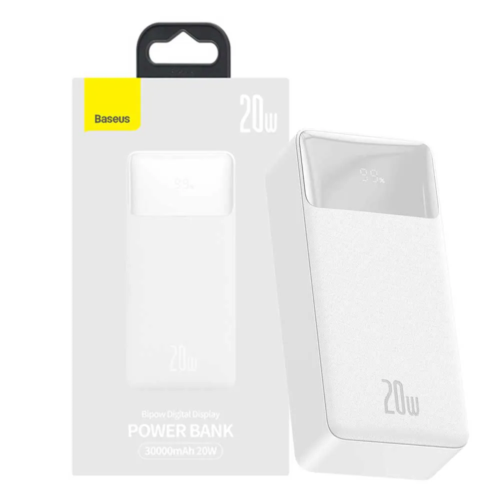 a3cf94a553d0144c113841579080d24e6b98d789cefa42446696f1f6f4351ed7.webp پاوربانک بیسوس مدل BASEUS Bipow PPBD050402 20W 30000mAh سفید