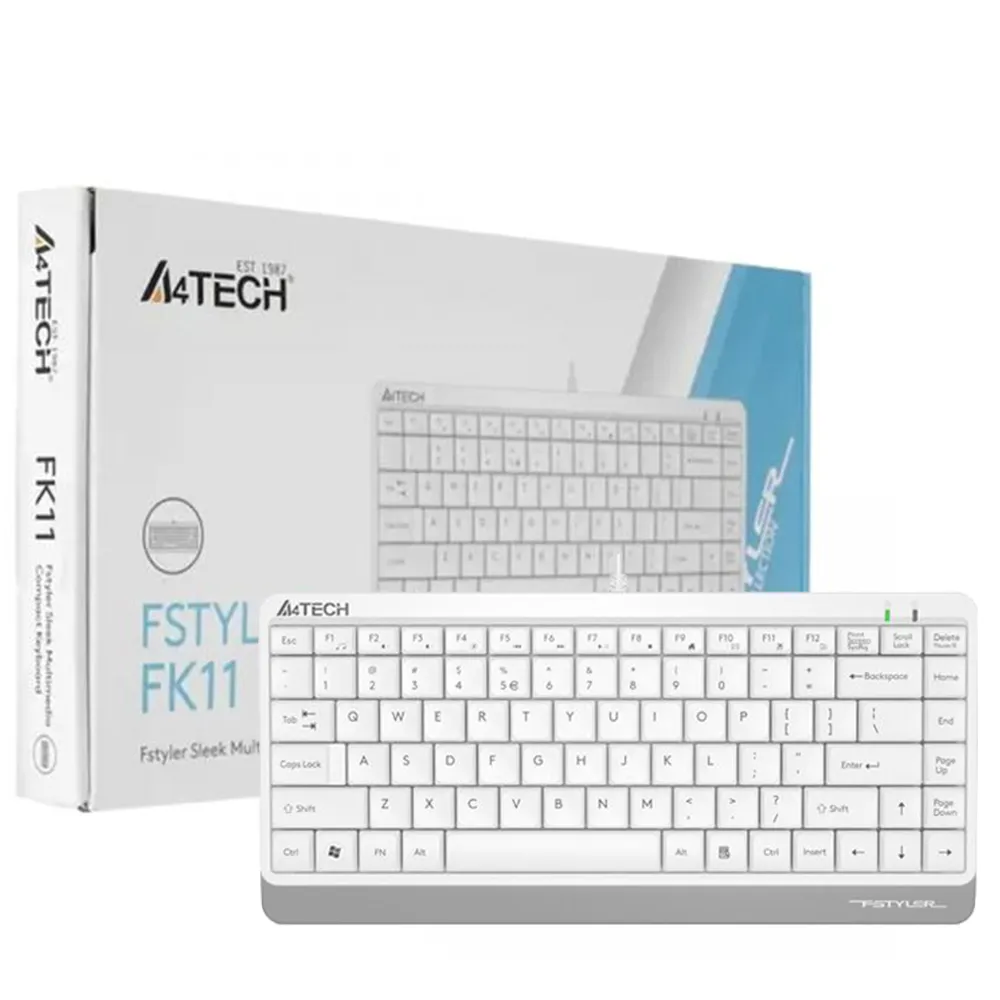 ad61fe21f1635acf1a55886f9c71d04eddbb39d123a5c094b0bc43cf4ef57d90.webp کیبورد سیم دار ایفورتک مدل A4tech FK-11 سفید
