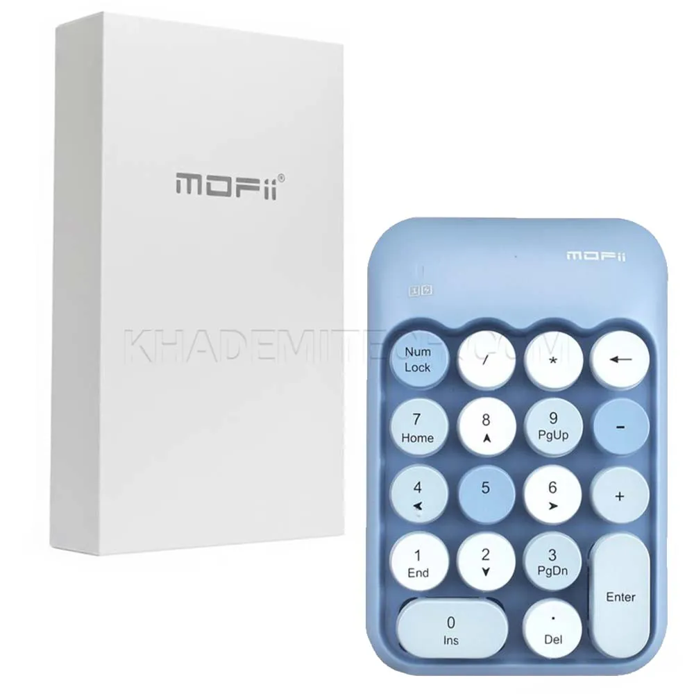 b6e40405d5b935615af0de3a2d29e2cc7517762c9c27379e0fda7d6a7cb18edb.webp کیبورد بی سیم نامبرپد مافی مدل MOFII X910 آبی