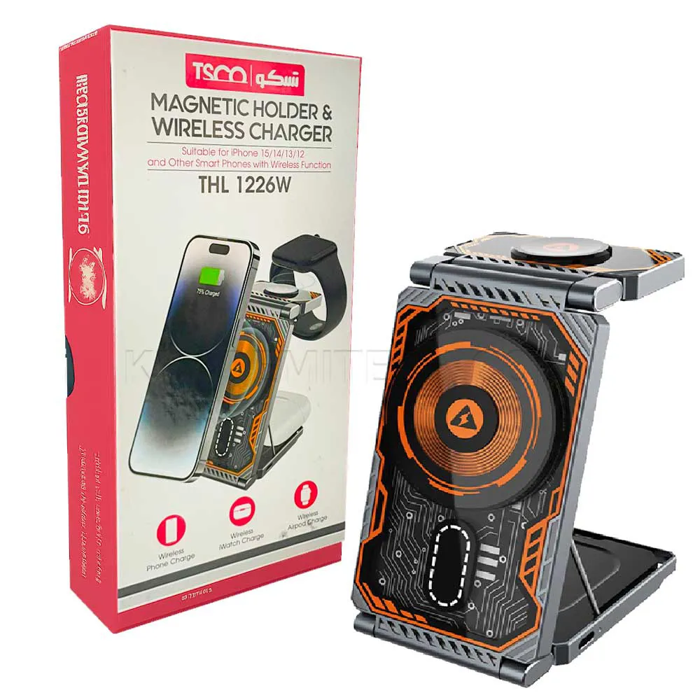 bddfc68f0391e3b6d4db6ff791f64160b0afff91ea6cefe8f525ab9b33c97c8c.webp پایه نگهدارنده و شاژر بی سیم تسکو مدل TSCO THL 1226W مشکی