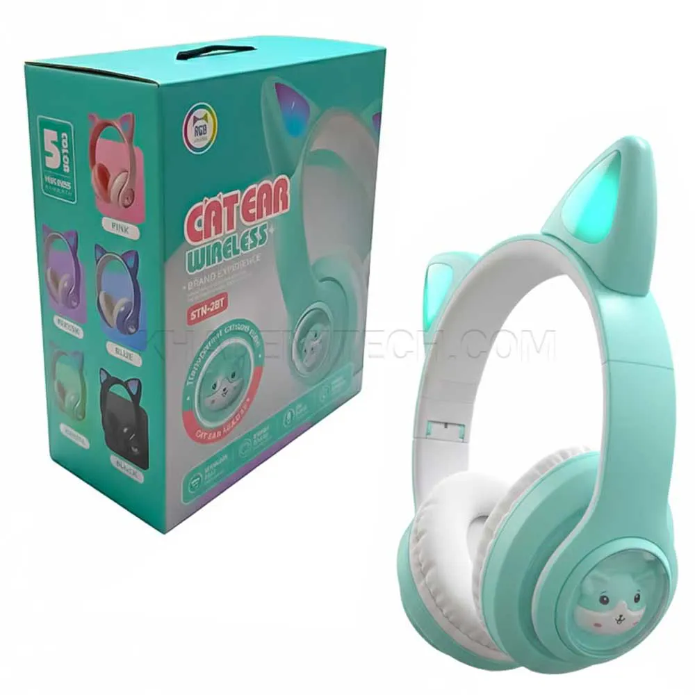 c724f92957771fc656b462926937dc8a4201e01aad0ead55b78978945f2ce6fa.webp هدست بی سیم فانتزی طرح گربه مدل CAT EAR STN-28T سبز
