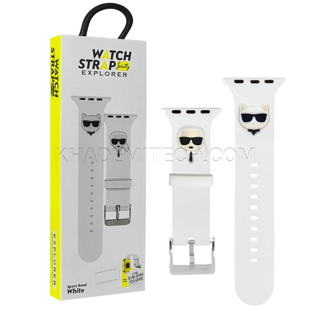 c99de2bfbb684e15d4e903fc9ed775d12a3cb43635130d2d6a00c74db534c890.webp بند ساعت اپل کارلاگرفیلد مدل KarlLagerfeld 38 Up to 41 سفید