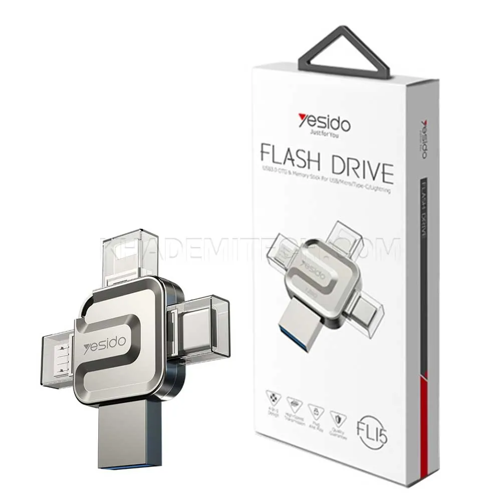 cb34b04121de18be942a2f4ae8952e65e166f80084aa54a9baa8d3ae53901774.webp مبدل OTG و فلش مموری 4 سر یسیدو مدل YESIDO FL15 128G