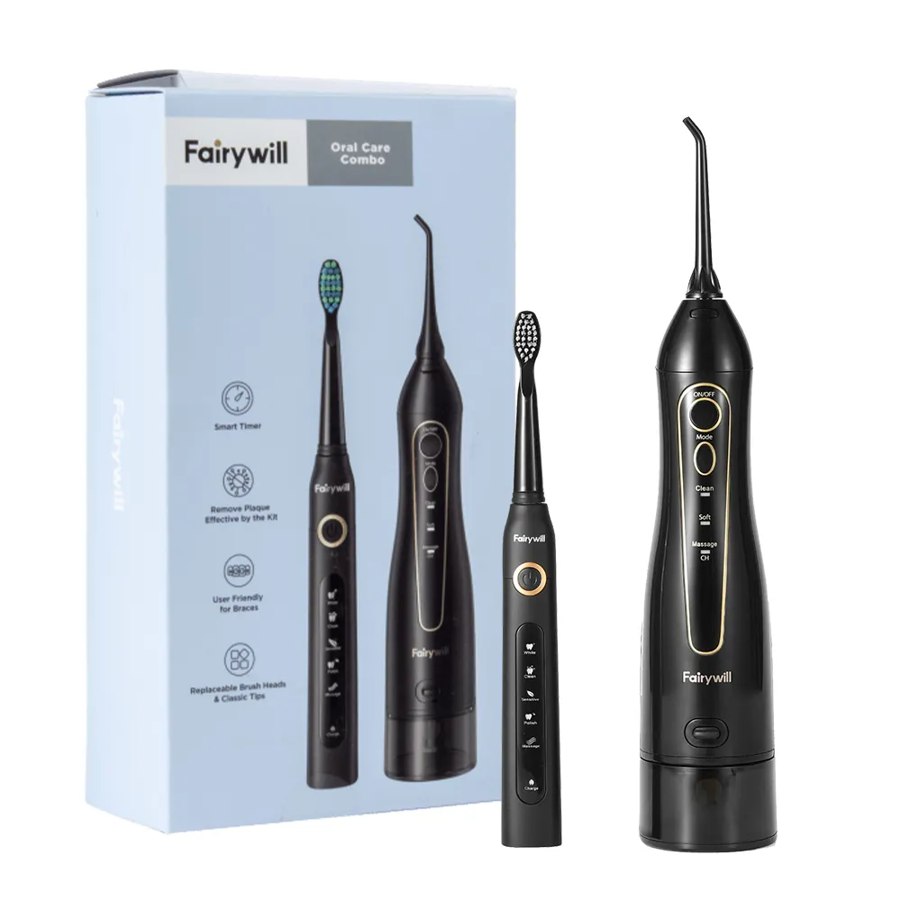 cd671b77b36c300d1146a14ed73bd73ef424c7338e32b9cfca7d52b1ed8478c1.webp مسواک برقی و واترجت مدل Fairywill Oral مشکی