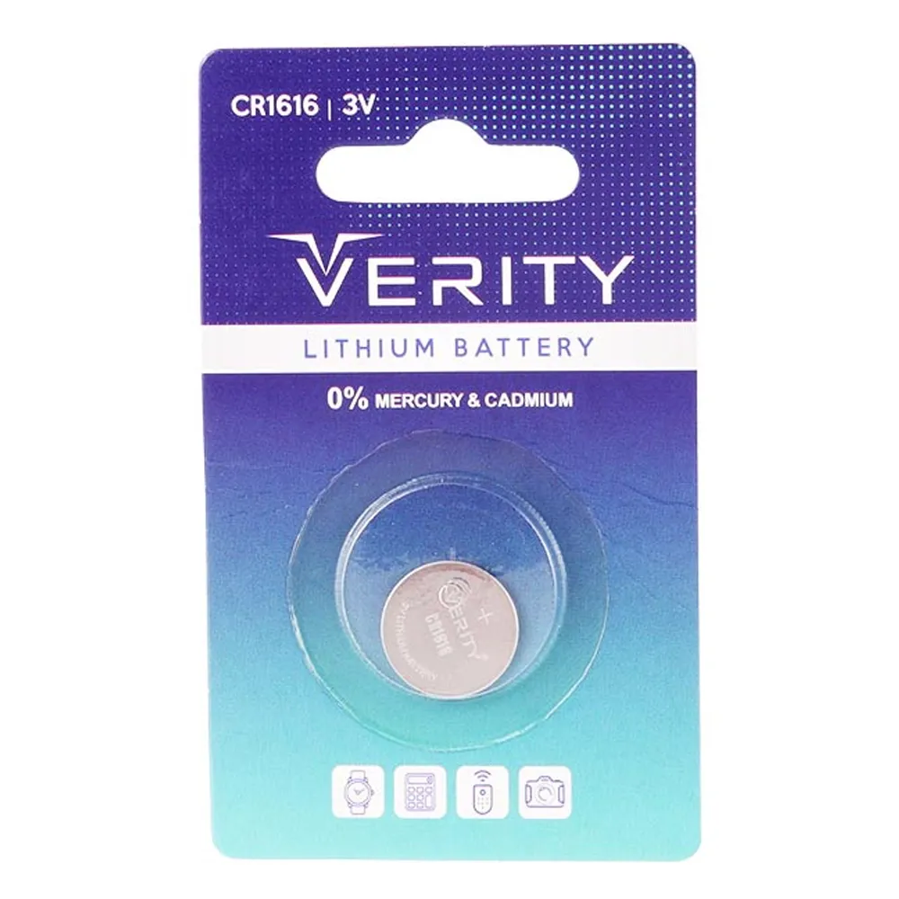 ce5dc05bc846c353555f602bed2b31a65e11ef0402b571cead1f6fd8951ac49b.webp باتری سکه ای وریتی مدل VERITY CR1616 تک پک