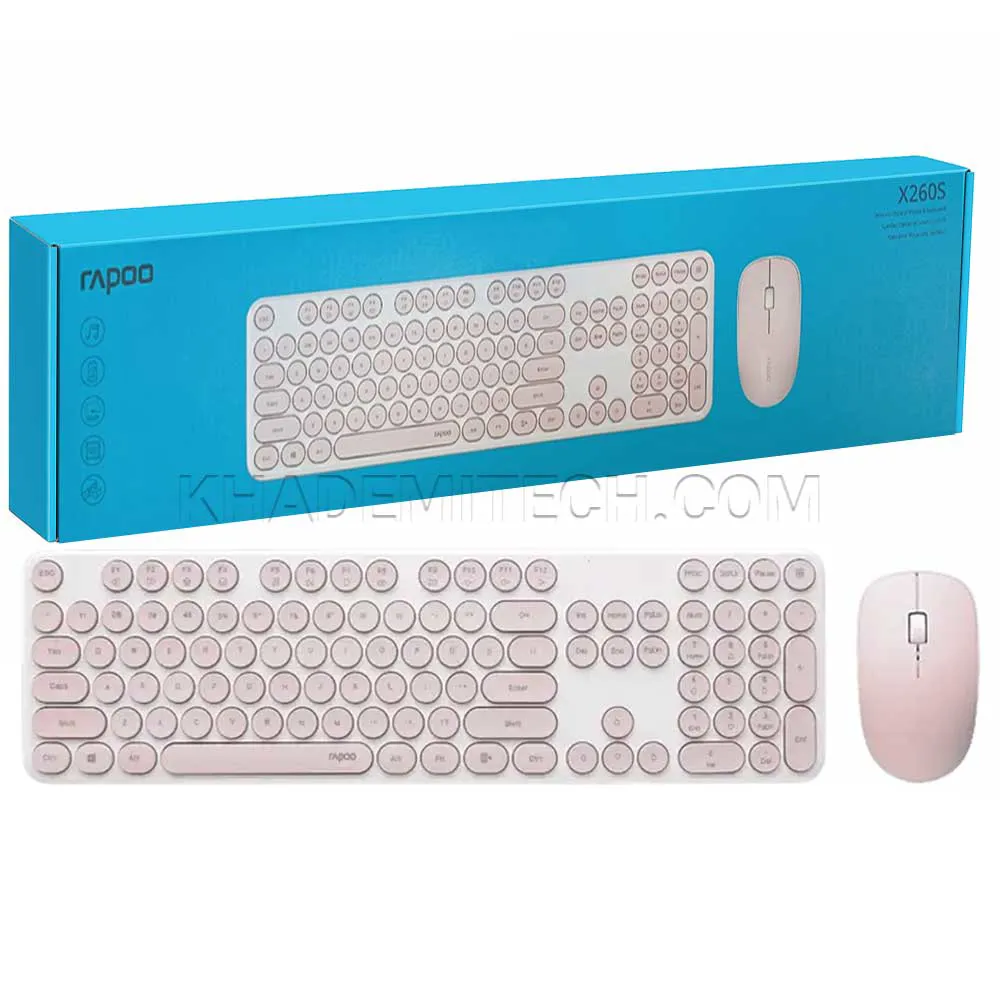 d066f97be9cf2ff4f39a61405e21e8ad864cbcada811fc0c0f970c8ecaf73495.webp کیبورد و ماوس بی سیم رپو مدل RAPOO X260s صورتی
