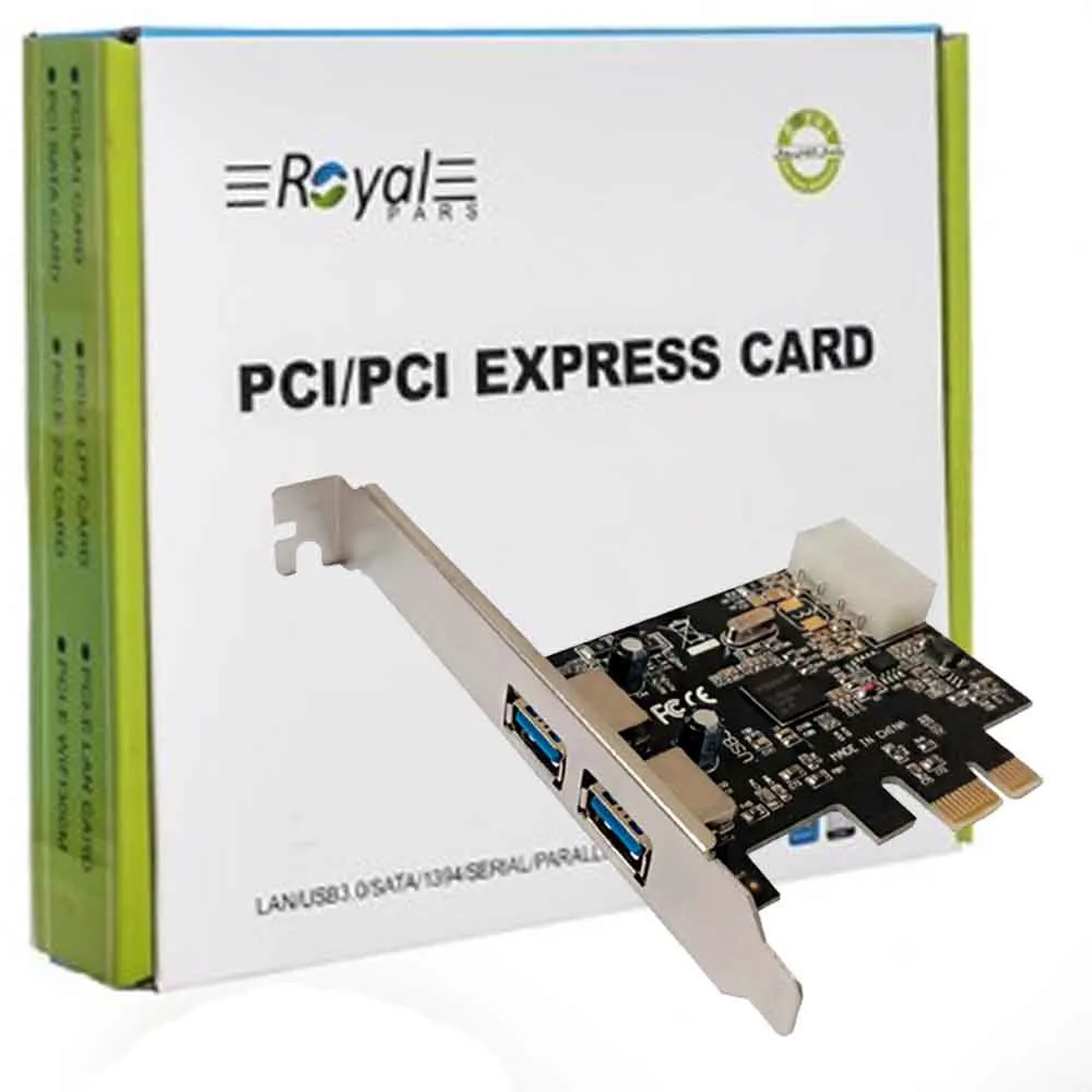 d355036e4a8a8cbff5f98aa77173cac7b963789e87f010b870e9e7537d2c0279.webp کارت ROYAL RP-302 PCI USB Express 2Port