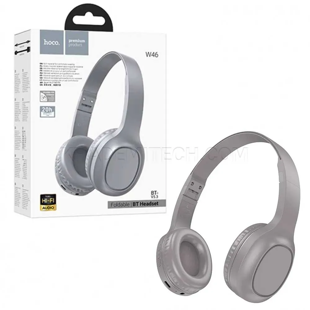 e05e4ddee4fd989b6e49514a2ee7400bd4d68819cbced3a6633377f850935f16.webp هدست بلوتوثی هوکو مدل HOCO W46 طوسی