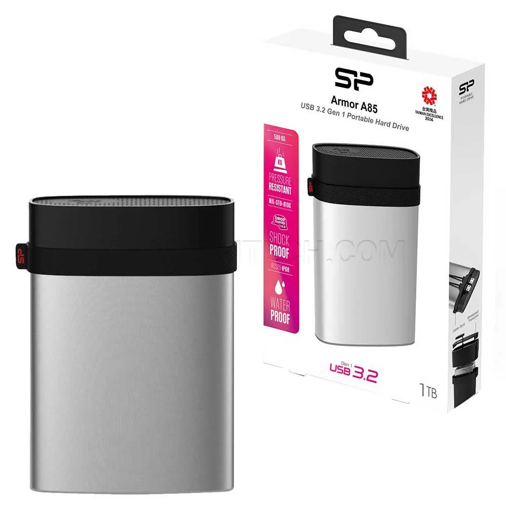 e0d24f29bc40d536b707ac6254498146fd9d3e76dcdf0f38ac404234b0247917.webp هارد اکسترنال سیلیکون پاور مدل SILICON POWER Armor A85 1TB نقره ای