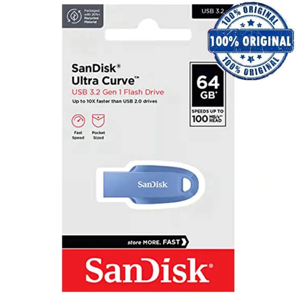 e5808d1bad1f0759752605b9932e1760626589313b2b48db27ad1e7572f09b43.webp فلش سندیسک مدل SANDISK CURVE 64G آبی