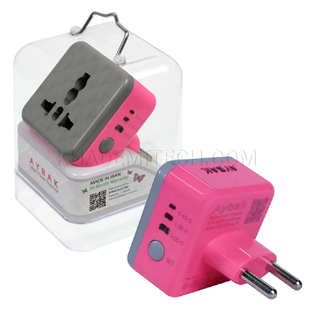 e9cc67c07ca22fa2bc365995e28d81f4b1fca62728a7f15e5ec0b3485b79a765.webp تبدیل سه به دو تایمر دار آیبک مدل AYBAK M120 صورتی
