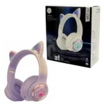 هدست بی سیم فانتزی طرح گربه مدل Wireless AKZ 62 بنفش