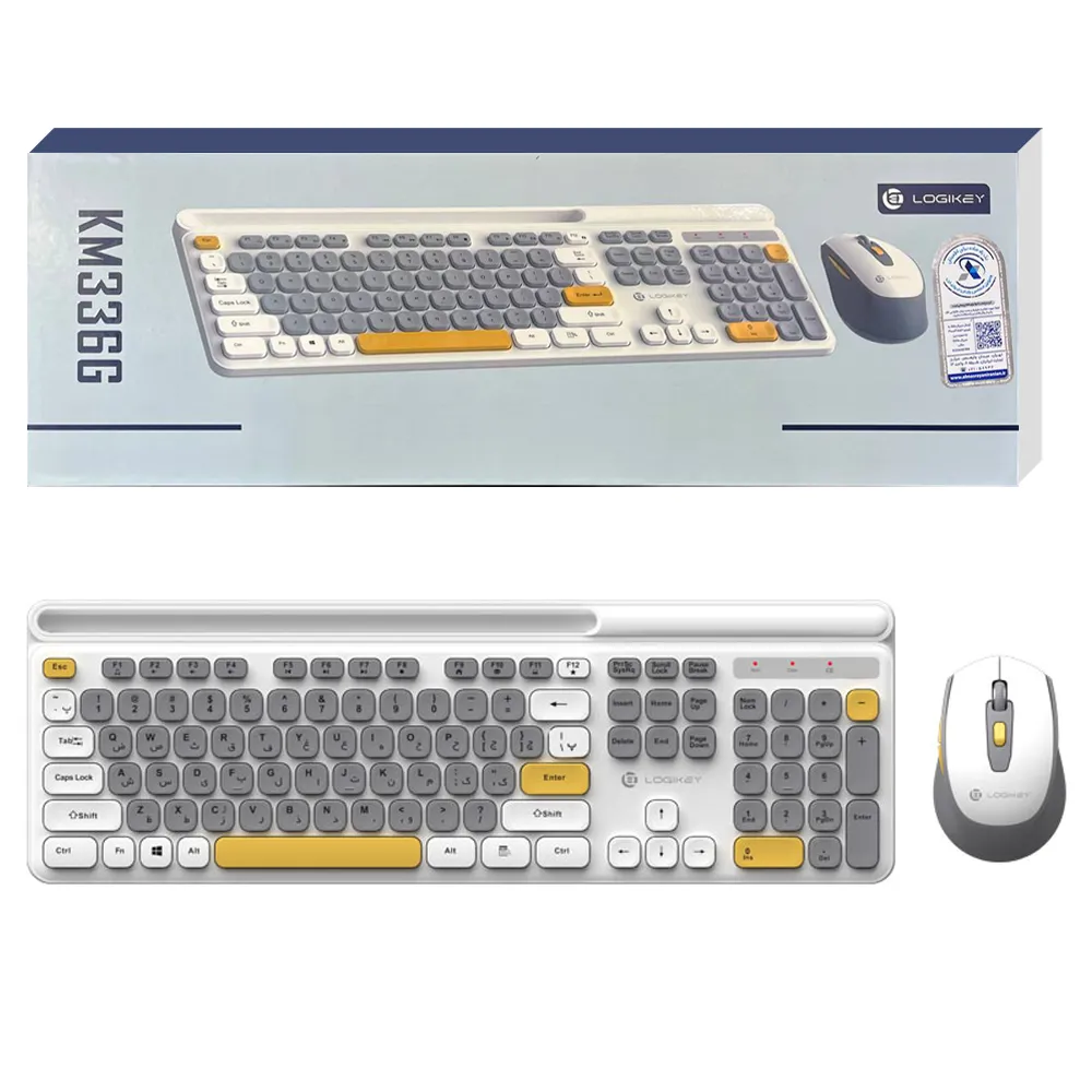 f06b8af764bc126471fd20599943eb5f746e40402b1834d6f639ebbef640c134.webp کیبورد و ماوس بی سیم لاجی کی مدل Logikey KM336G سفید طوسی گارانتی الماس